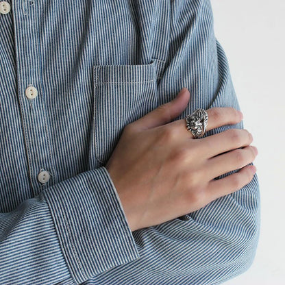 Rockyu シルバー 猫リング グリーンアイ 男女兼用 レトロ ごつめ フリーサイズ