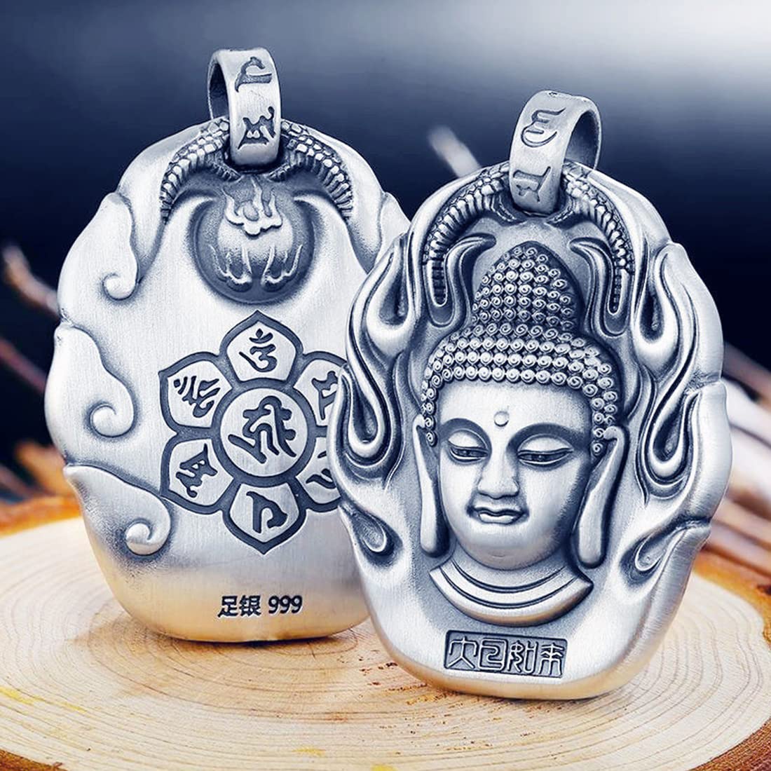 Rockyu 十二支守護仏 ネックレス メンズ タイシルバー仕上げ 開運お守りペンダント