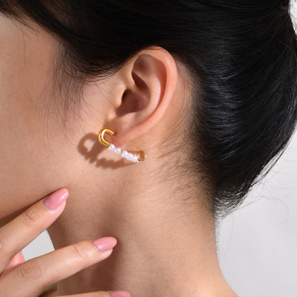 ピアス レディース ゴールド 安全ピンデザイン パール ステンレス製 金属アレルギー対応