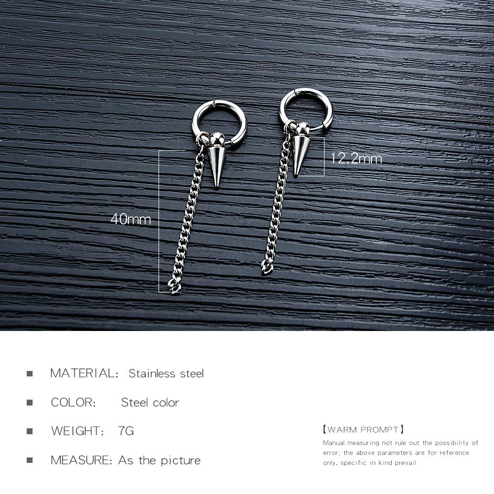 Rockyu ピアス メンズ フープ チェーン スパイク ステンレス リングピアス 男女兼用