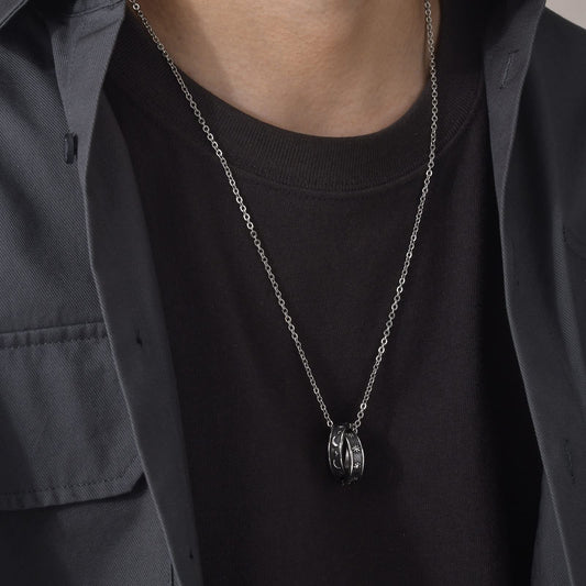 Rockyu ネックレス メンズ 月と太陽 ダブルリング ステンレス製 アレルギー対応 おしゃれペンダント