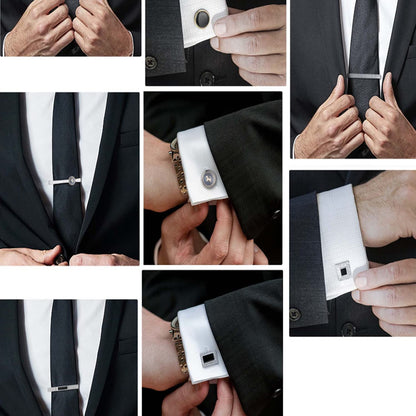 Rockyu カフスボタン＆ネクタイピン セット メンズ 4ペア 真鍮製 高級ギフトボックス入り ビジネス・フォーマル対応