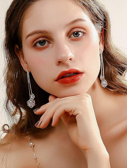 Rockyu ローズモチーフピアス レディース シルバー925 揺れるデザイン ジルコニア入り