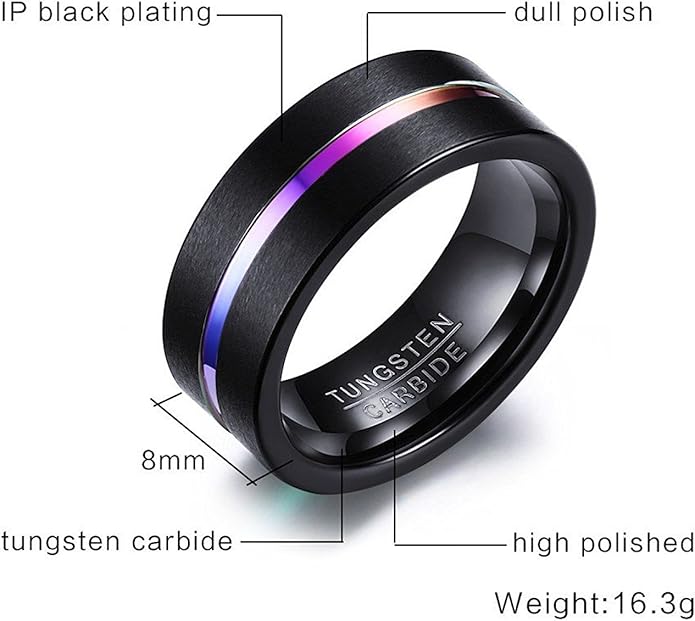 タングステンラインリング 8mm幅｜Rockyu メンズ指輪 シンプル＆マット仕上げ 高耐久デザインアクセサリー