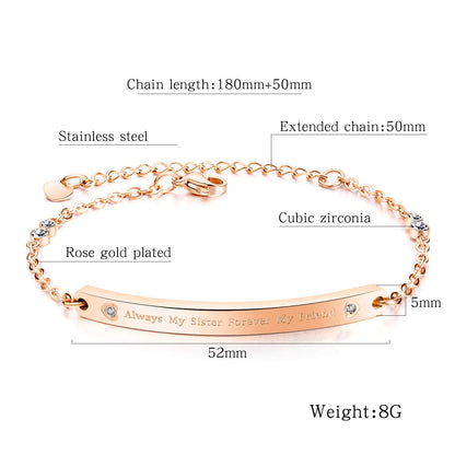 Rockyu レディースブレスレット ピンクゴールド 18K風 チタン製 ジルコン付 サイズ調整可