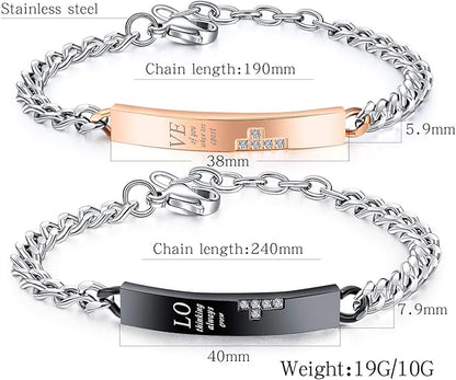 Rockyu ペアブレスレット チタン製 シンプルチェーン ジルコニア付き メンズ＆レディース