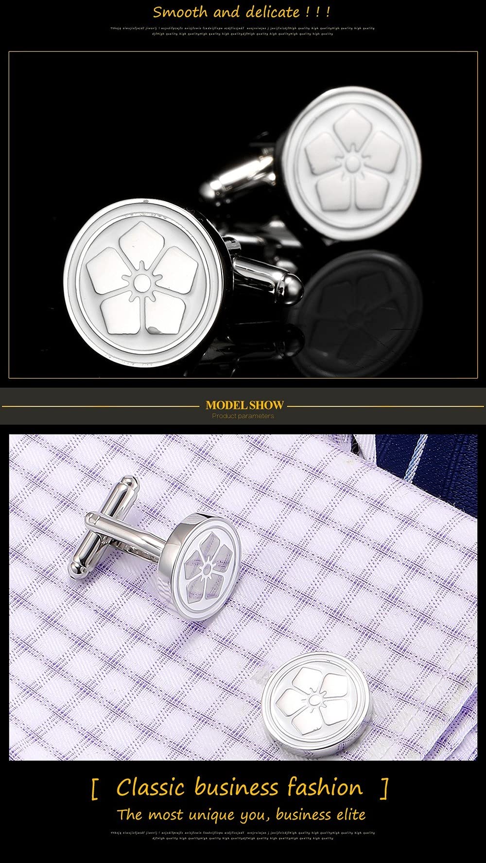 Rockyu 桜花カフス メンズ シルバー ラウンドカフス 鏡面仕上げ フラワーモチーフ