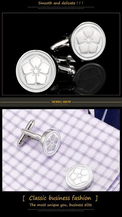 Rockyu 桜花カフス メンズ シルバー ラウンドカフス 鏡面仕上げ フラワーモチーフ