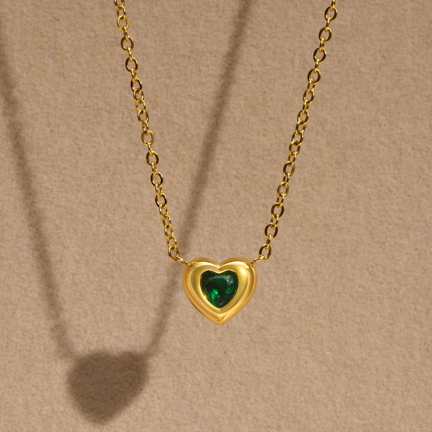 Rockyu レディース ネックレス グリーン ハートペンダント ステンレス鋼 金属アレルギー対応 一粒ジルコニア 記念日 プレゼント