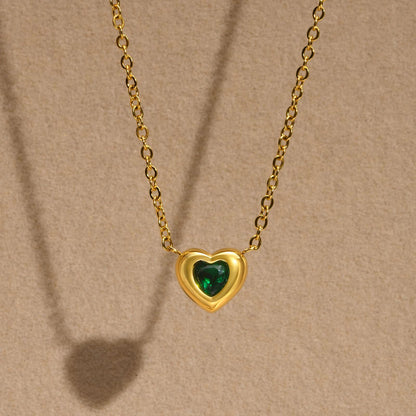 Rockyu レディース ネックレス グリーン ハートペンダント ステンレス鋼 金属アレルギー対応 一粒ジルコニア 記念日 プレゼント