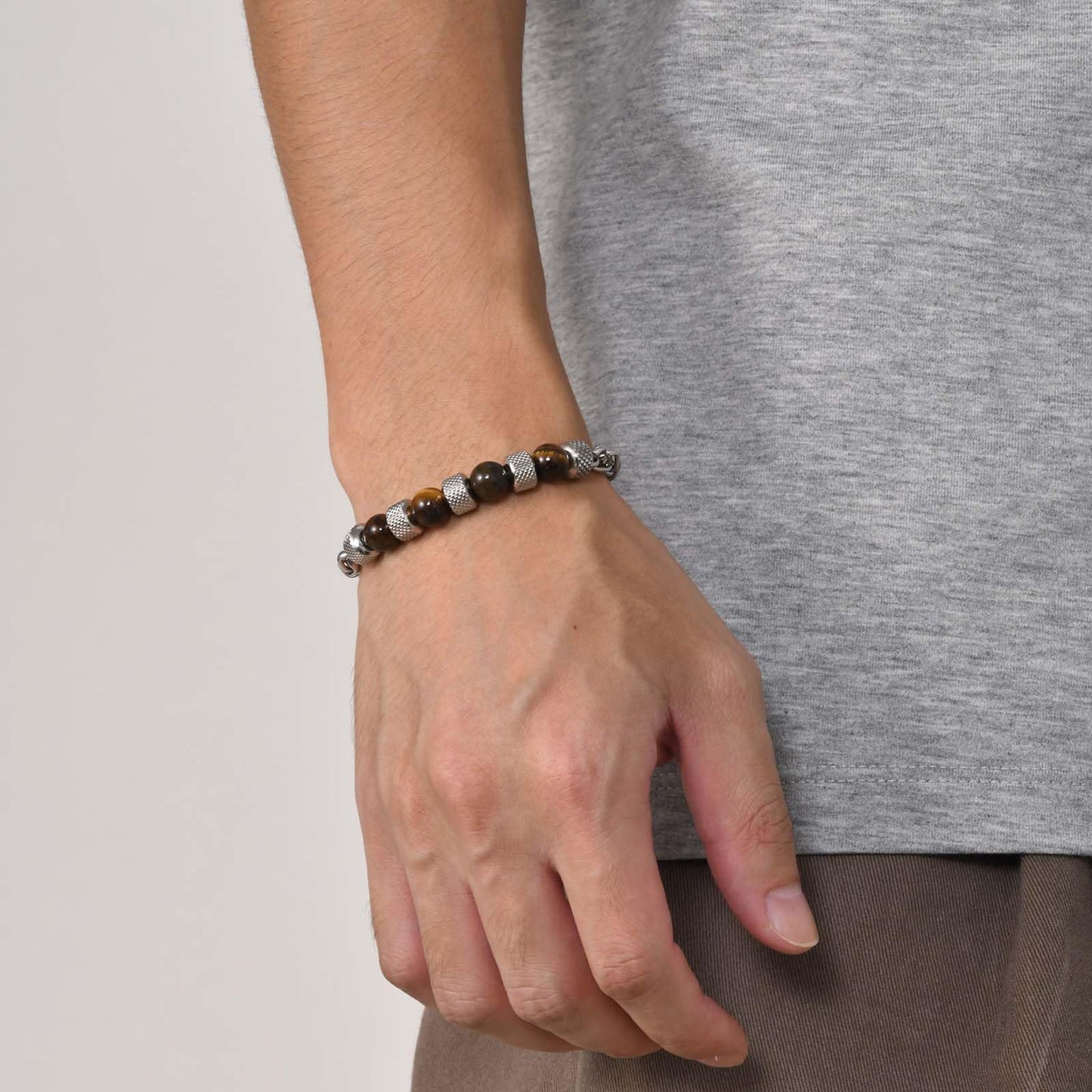 ブレスレット メンズ 天然石 ステンレスチェーン 虎眼石/ラピスラズリ/黒瑪瑙