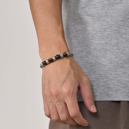 ブレスレット メンズ 天然石 ステンレスチェーン 虎眼石/ラピスラズリ/黒瑪瑙
