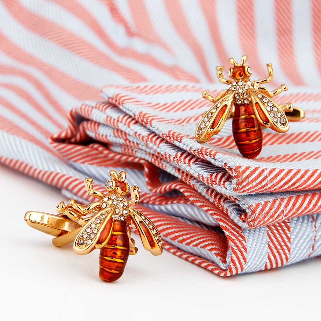 Rockyu カフスボタン メンズ 蜜蜂モチーフ ピンクゴールド＆レッド ビジネス＆カジュアル