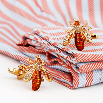 Rockyu カフスボタン メンズ 蜜蜂モチーフ ピンクゴールド＆レッド ビジネス＆カジュアル