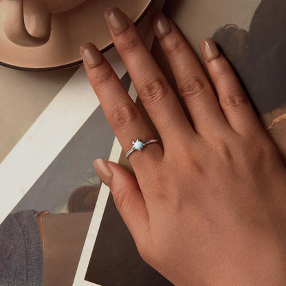 Rockyu シータートルリング レディース ブルーオパール調 925シルバー 調節可能指輪