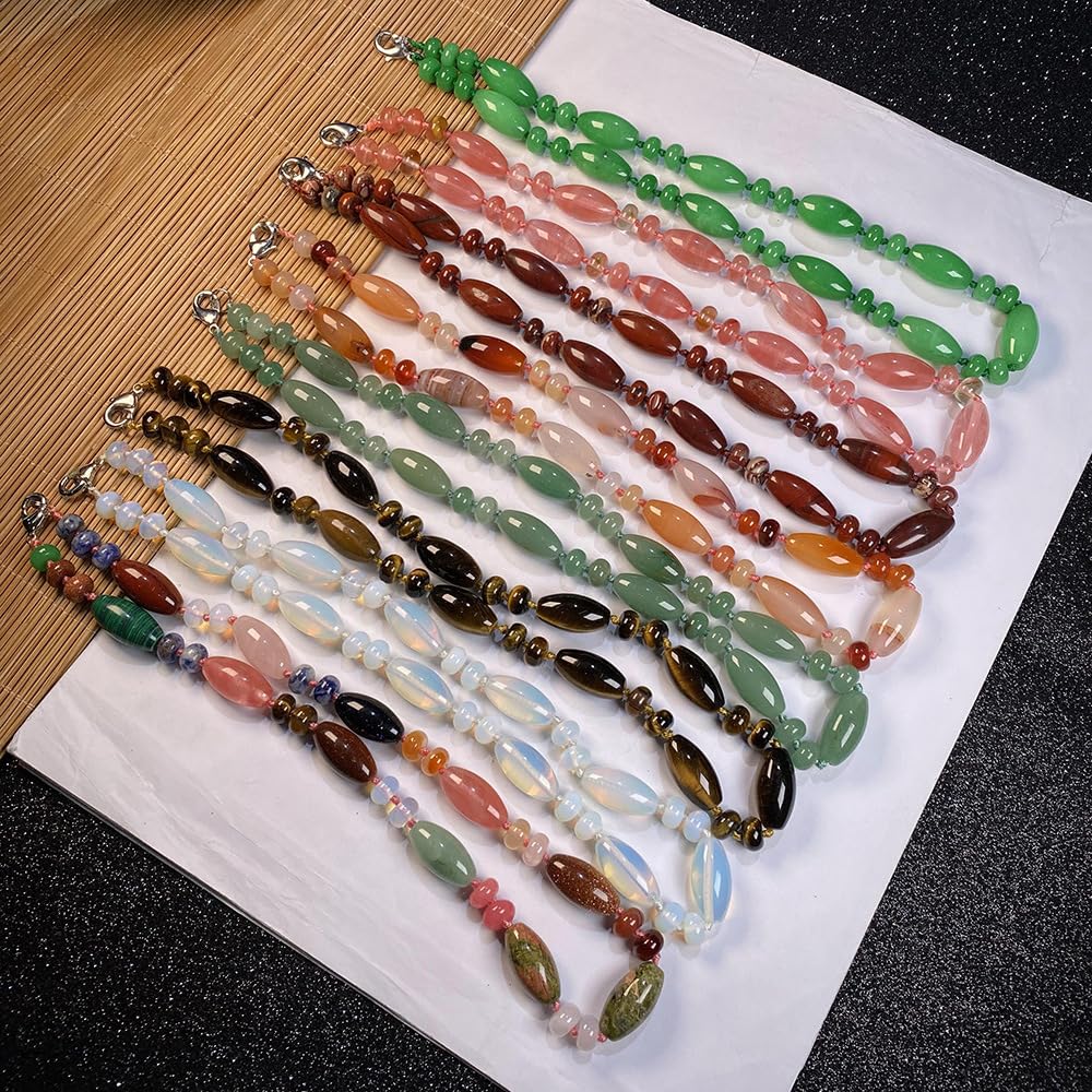 Rockyu 天然石ビーズ ロングネックレス レディース メンズ兼用 数珠風セーターチェーン