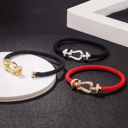 Rockyu ブレスレット レディース メンズ 馬蹄形 ジルコニア 編み込み ステンレス 金属アレルギー対応