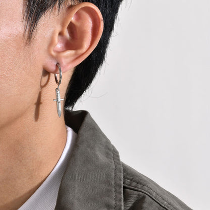 Rockyu ピアス メンズ シルバー ナイフモチーフ ステンレス 揺れる フープピアス 金属アレルギー対応