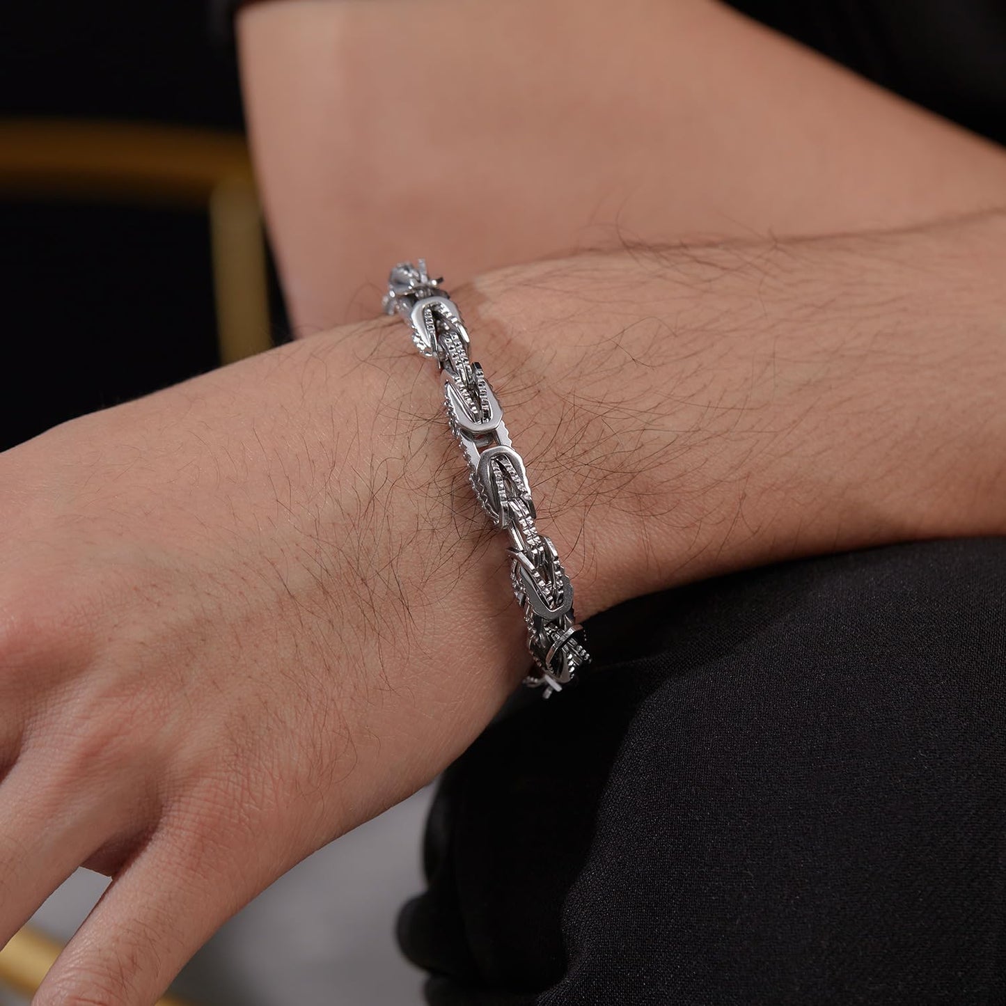 ブレスレット メンズ ビザンチンチェーン 幅8mm ステンレス ブラック/シルバー