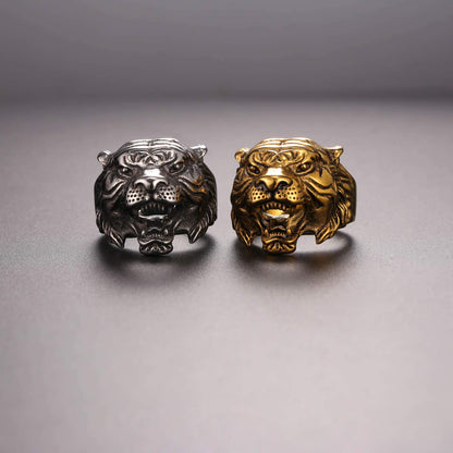 Rockyu 虎ヘッドリング｜18金メッキ×ステンレス製 タイガーデザイン メンズ指輪