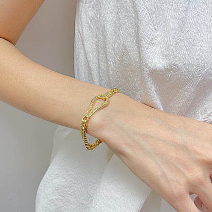 ブレスレット レディース ゴールド ジルコニア 馬蹄モチーフ 喜平チェーン