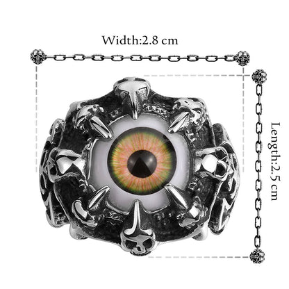 Rockyu 悪魔の目リング メンズ ステンレス製 アンティーク風 開運ファッションリング