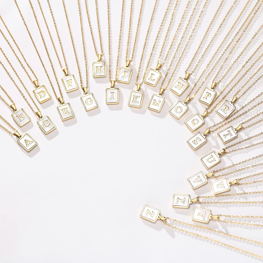 Rockyu ネックレス レディース ゴールド ホワイト イニシャルスクエアペンダント あずきチェーン ステンレス製 ギフトや記念日に