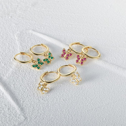 Rockyu ピアス レディース 蝶モチーフ フープ シルバー925 18金仕上げ ジルコニア 揺れる 小さめ 両耳用 プレゼント