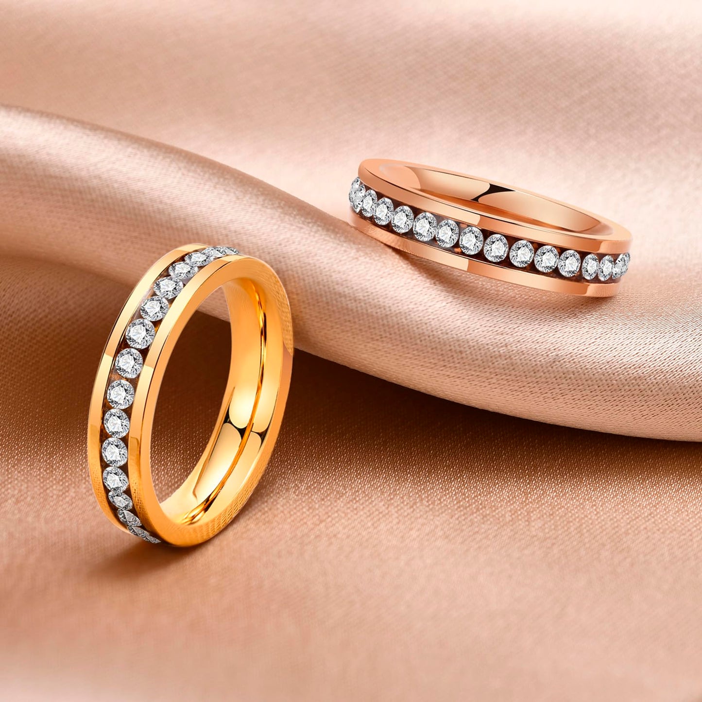 Rockyu レディースリング ステンレス エタニティデザイン AAA級ジルコニア ハーフタイプ 金属アレルギー対応 記念日ギフト