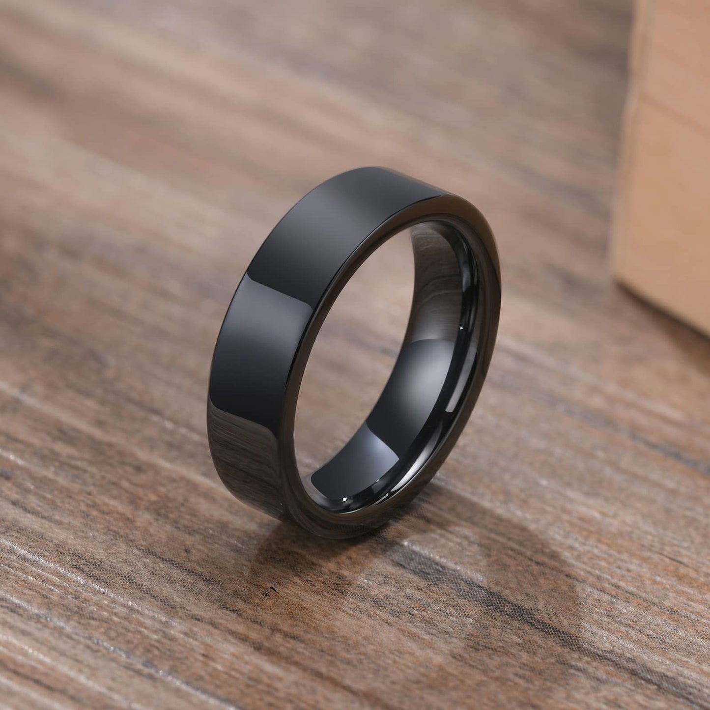 Rockyu セラミックリング メンズ レディース 黒白ペア 6mm シンプル 平打 軽量 男女兼用