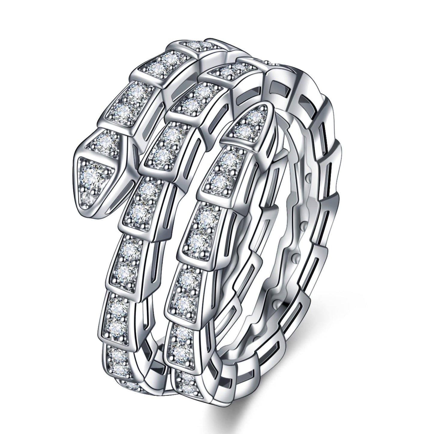 Rockyu スネークリング レディース フリーサイズ ジルコニア 蛇指輪 金属アレルギー対応