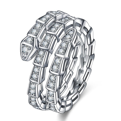 Rockyu スネークリング レディース フリーサイズ ジルコニア 蛇指輪 金属アレルギー対応