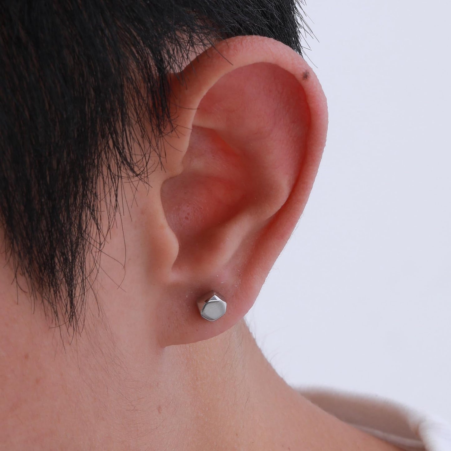 Rockyu メンズ ピアス ステンレス 多面カット シンプルデザイン ブラック 金属アレルギー対応