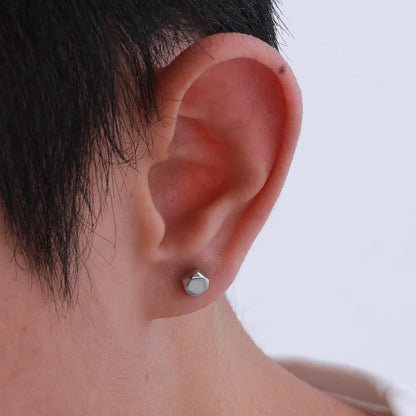 Rockyu メンズ ピアス ステンレス 多面カット シンプルデザイン ブラック 金属アレルギー対応