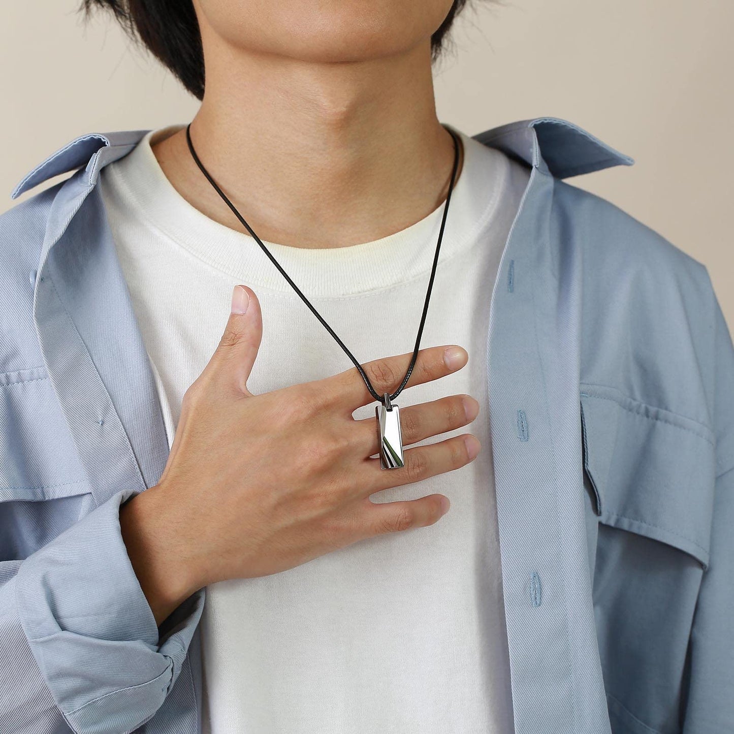 Rockyu タングステン 長方形ペンダント ネックレス メンズ