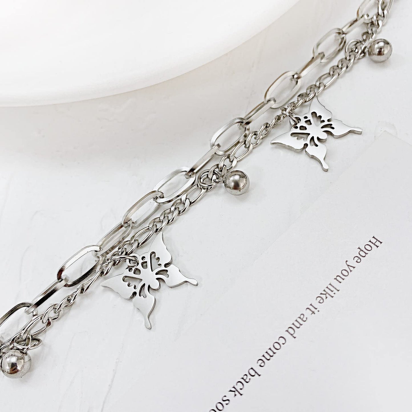 Rockyu ブレスレット レディース バタフライ シルバー プラチナメッキ チェーン