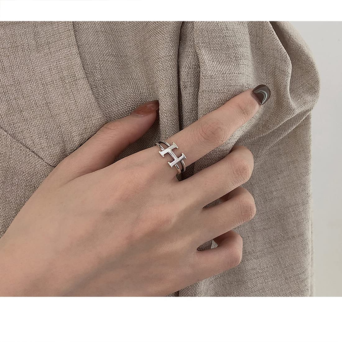 Rockyu Hモチーフリング レディース フリーサイズ シルバー925 調節可能 指輪