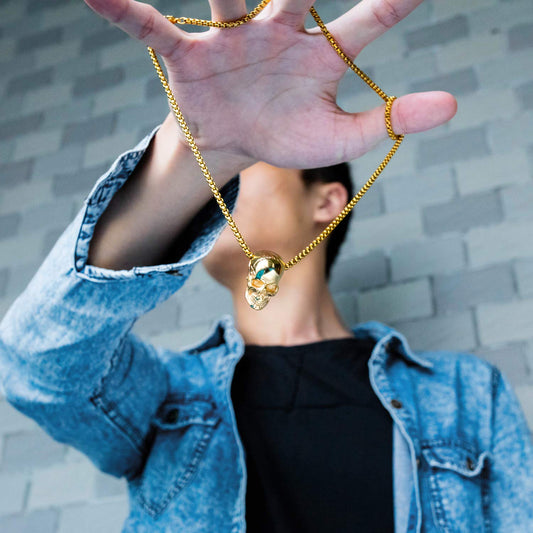 Rockyu スカルネックレス メンズ｜ステンレス製 レトロ＆ロックデザイン 髑髏ペンダント