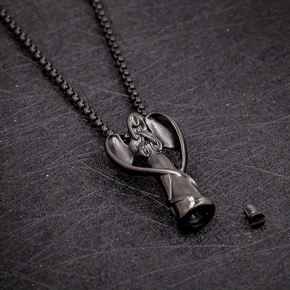 Rockyu メモリアルネックレス エンジェルデザイン レディース メンズ シルバー 羽根付き 天使ペンダント 遺骨入れ