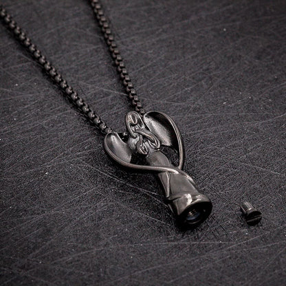 Rockyu メモリアルネックレス エンジェルデザイン レディース メンズ シルバー 羽根付き 天使ペンダント 遺骨入れ