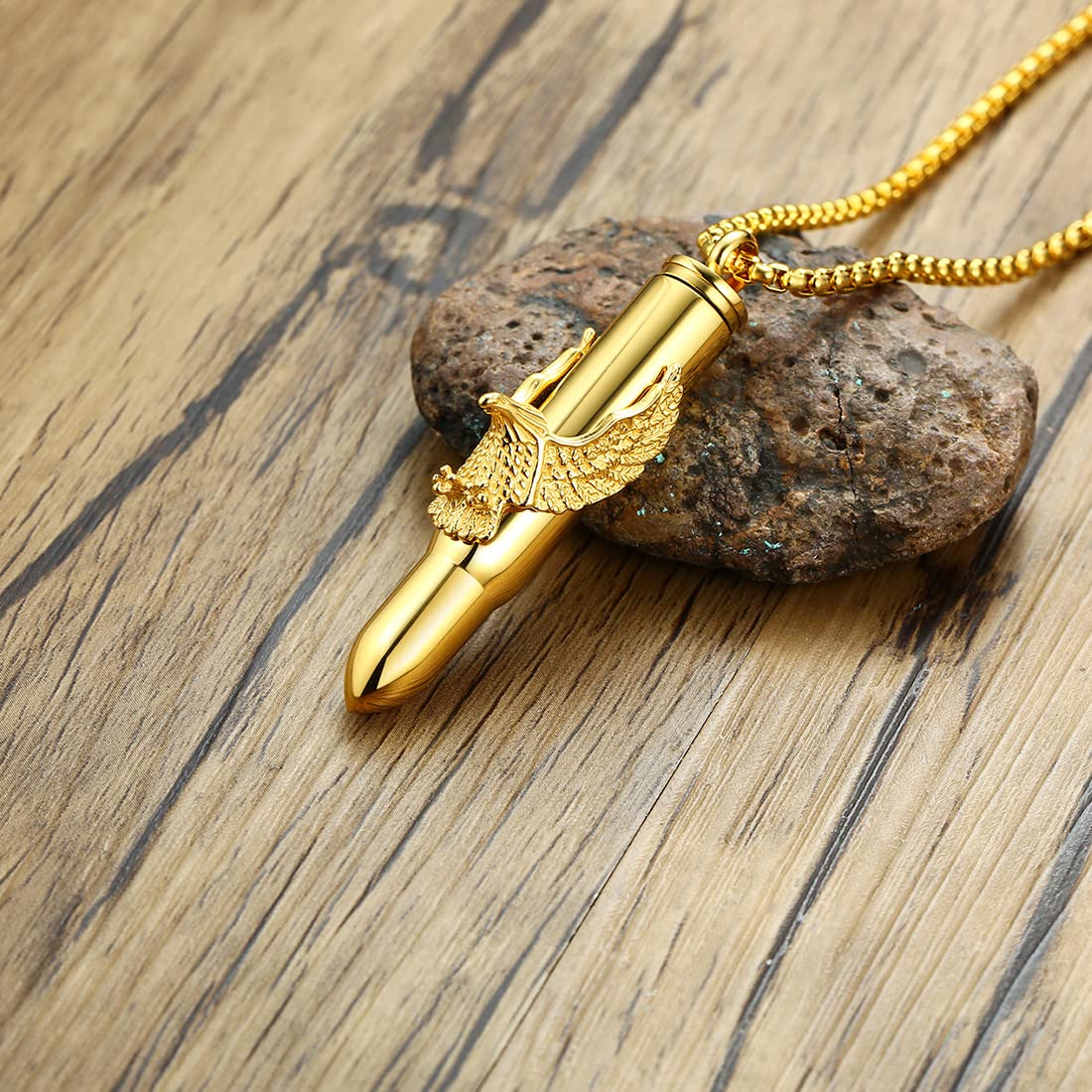 Rockyu 弾丸ネックレス メンズ 鷲の爪デザイン ステンレス製 遺骨入れ シルバー＆ゴールド