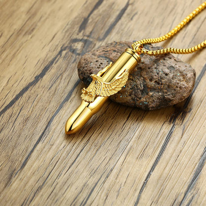 Rockyu 弾丸ネックレス メンズ 鷲の爪デザイン ステンレス製 遺骨入れ シルバー＆ゴールド