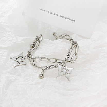 Rockyu ブレスレット レディース バタフライ シルバー プラチナメッキ チェーン