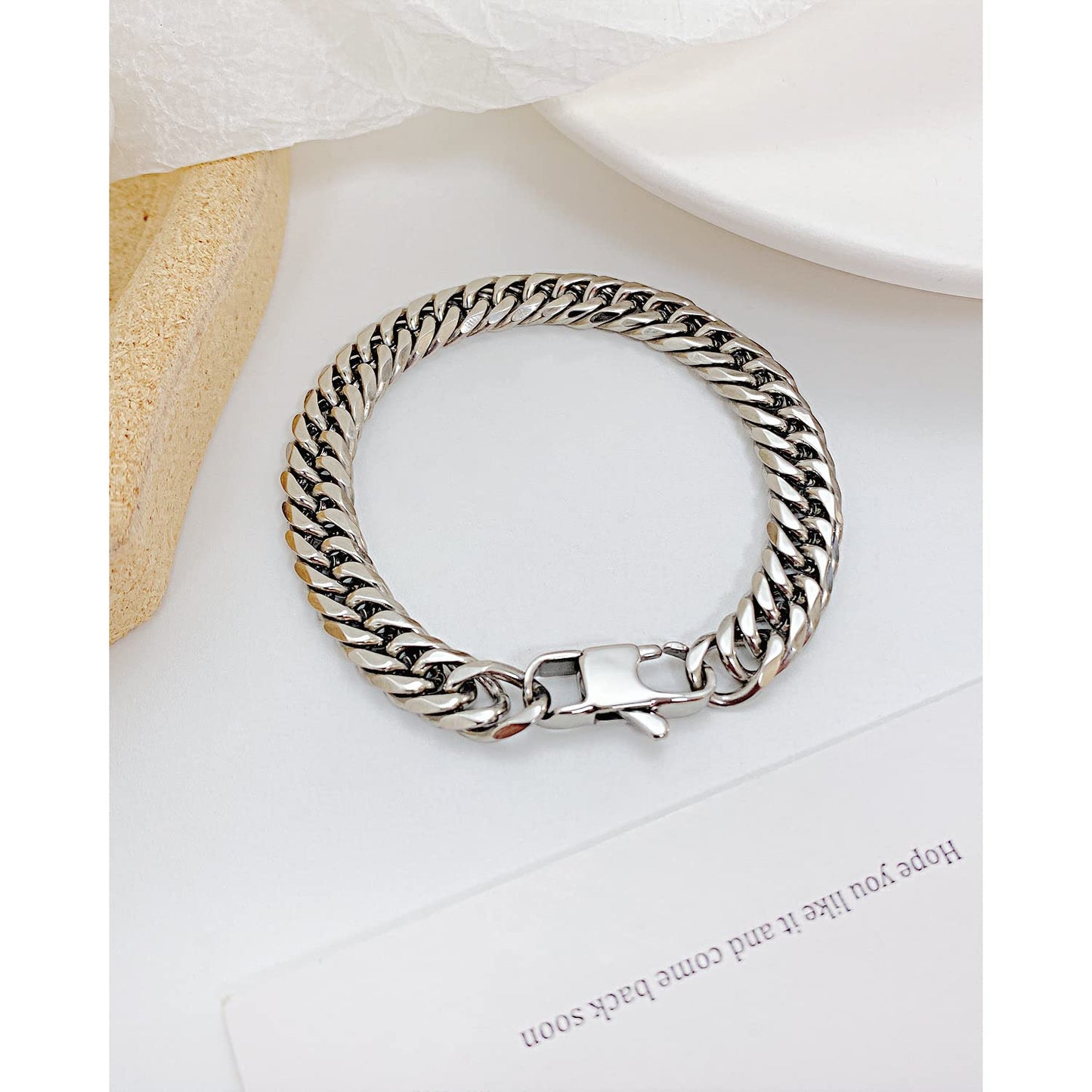 Rockyu ブレスレット メンズ チタン 喜平チェーン シルバー 金属アレルギー対応 ヒップホップスタイル