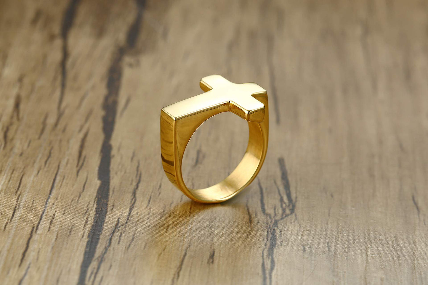 Rockyu メンズリング クロスモチーフ ブラックステンレス 十字架デザイン指輪