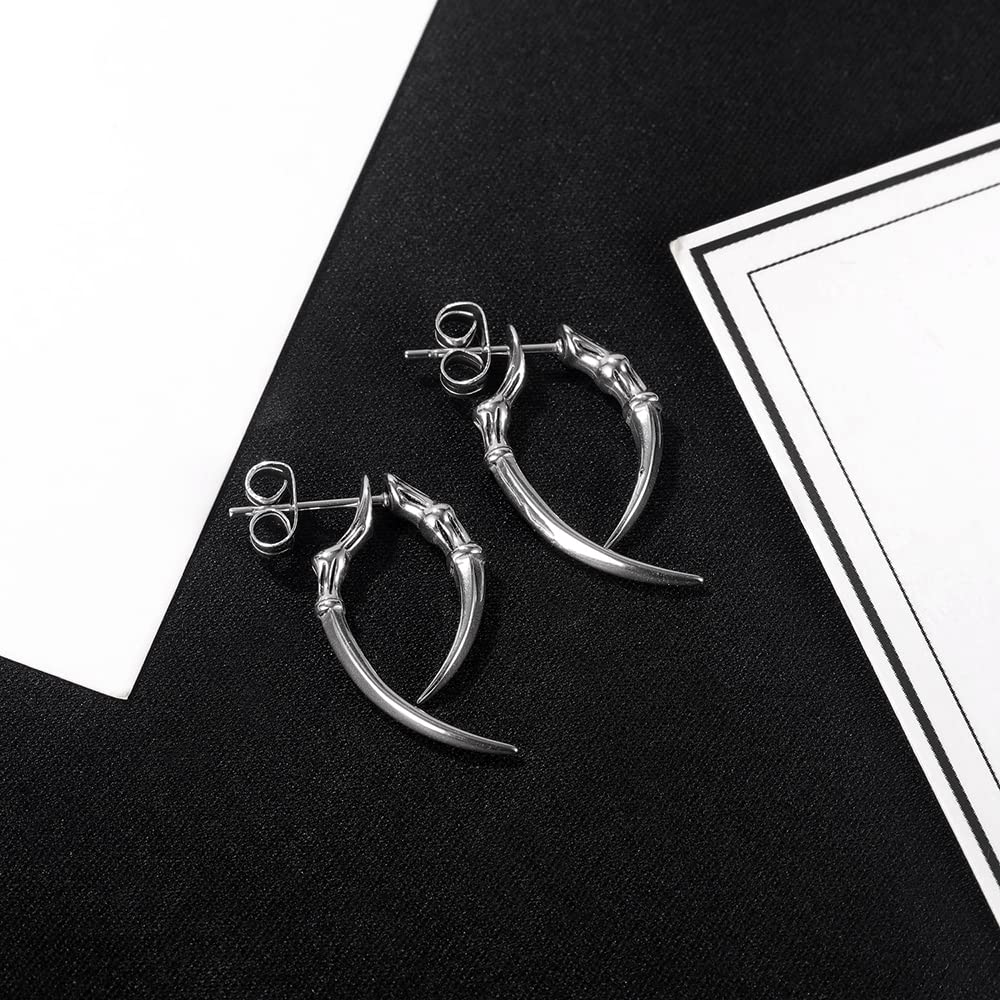 Rockyu メンズピアス シルバー ステンレス製 クロー×ブレードデザイン 金属アレルギー対応