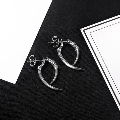 Rockyu メンズピアス シルバー ステンレス製 クロー×ブレードデザイン 金属アレルギー対応