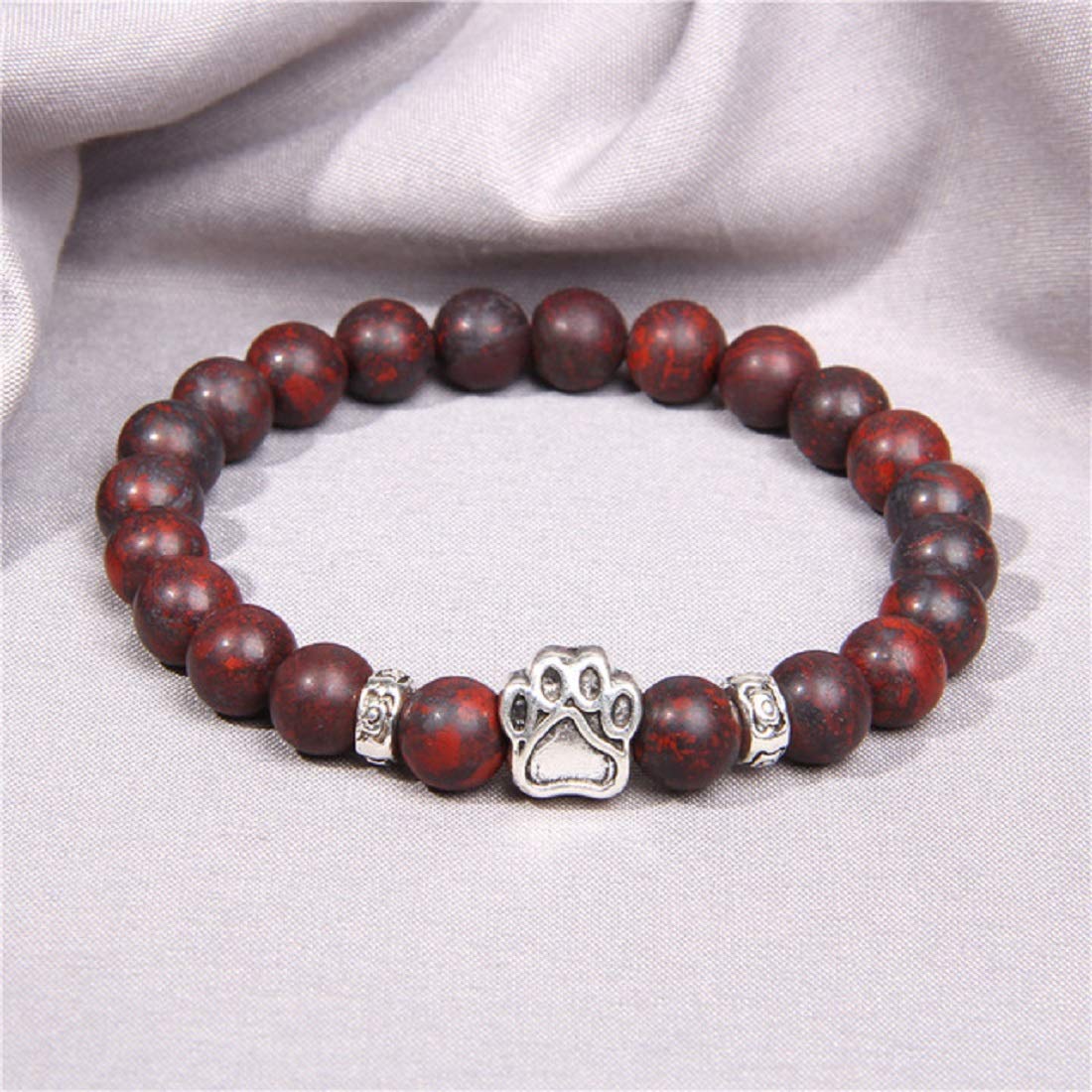 Rockyu ブレスレット メンズ レディース 数珠 ビーズ 天然石 瑪瑙 パワーストーン 犬猫足跡 開運アクセサリー