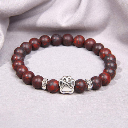 Rockyu ブレスレット メンズ レディース 数珠 ビーズ 天然石 瑪瑙 パワーストーン 犬猫足跡 開運アクセサリー