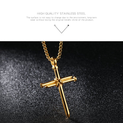 Rockyu クロスペンダントネックレス｜ステンレス製十字架モチーフ メンズアクセ